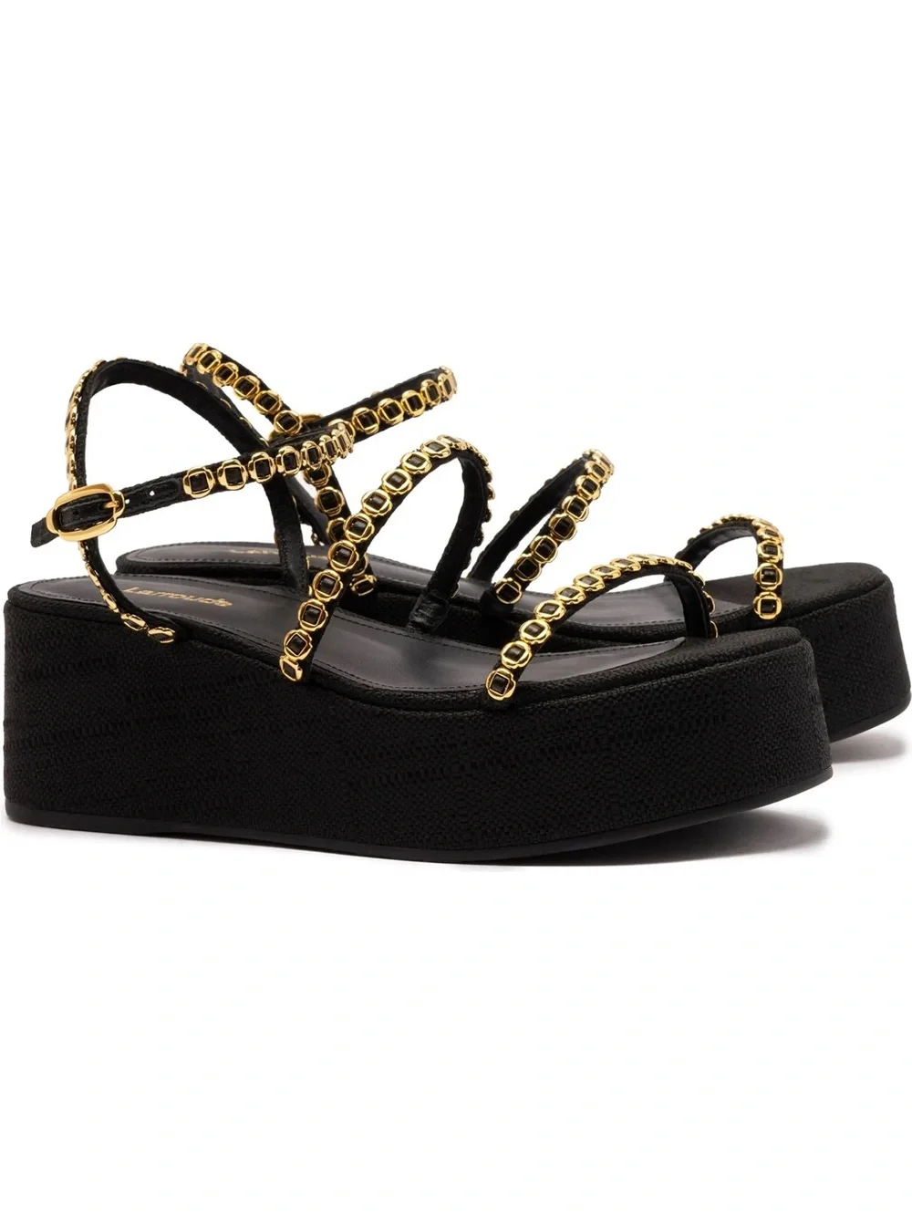 Larroude Platform Sandals with Gold Chain Trim